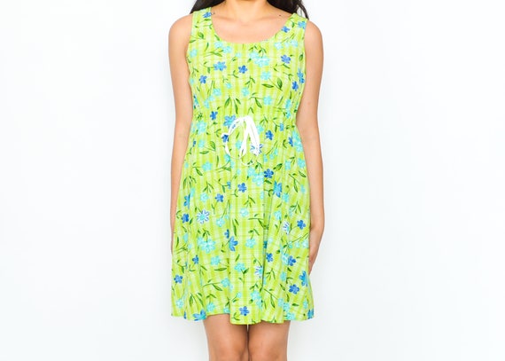 Floral Mini Dress Green Grunge Mini 90s Dress 199… - image 2