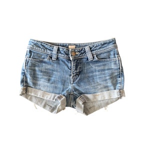 Y2K Denim Shorts Low Waisted Blue Jean Short 00s Mini Party Grunge 2000s Denim Jean Shorts Vintage Low Rise  Waist Shorts Size - Small