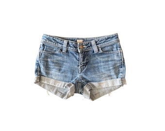 Y2K Denim Shorts Low Waisted Blue Jean Short 00s Mini Party Grunge 2000s Denim Jean Shorts Vintage Low Rise  Waist Shorts Size - Small