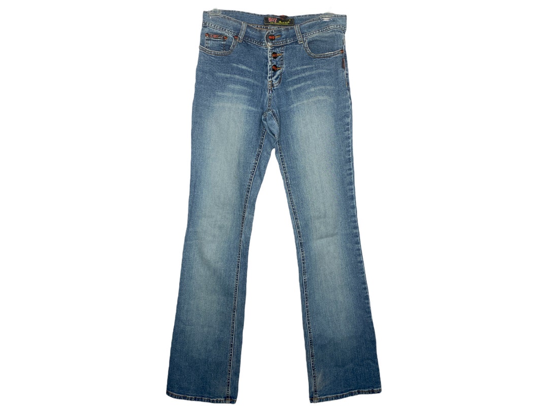 Vintage Y2K Blue Denim Tassle Flared Mid Rise Flared Jeans 12 14 M