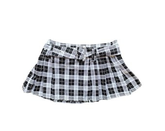 Y2K Falda a cuadros Mini falda plisada Mini falda de fiesta de los años 00 Falda grunge Negro Blanco Cuadros 2000 Minifalda vintage de talle bajo Cintura baja - 5 - Pequeño/S