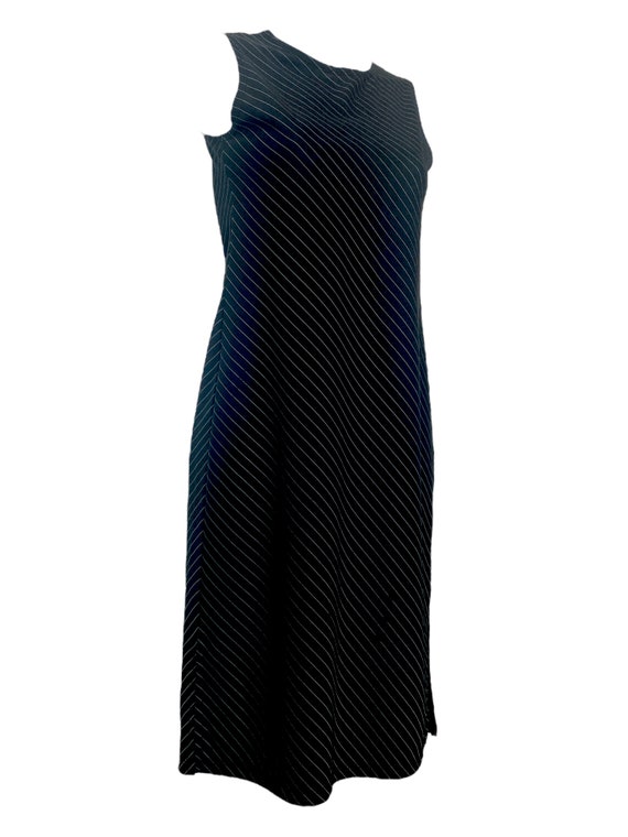 90s PINSTRIPE Black Midi Dress Y2K Clinging Black… - image 6