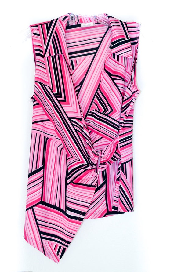 Y2K Op Art Top Pink Black Geometric 90's Psychedl… - image 2