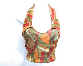 90's Striped Sheer Patterned Backless Crop Top size - M/L