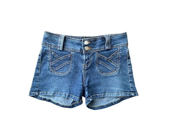 2000s Low Rise Denim Micro Mini Shorts Utility Cargo Buckle