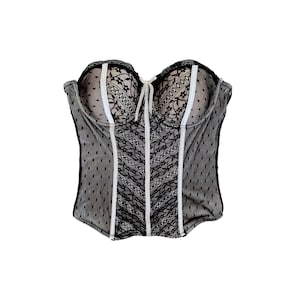 Y2K Bustier Top 90&#39;s Bustier Top Mesh Lace Floral Black White Bustier See Through Back 2000&#39;s Strapless Top Festival Grunge Boho Gothic -36C