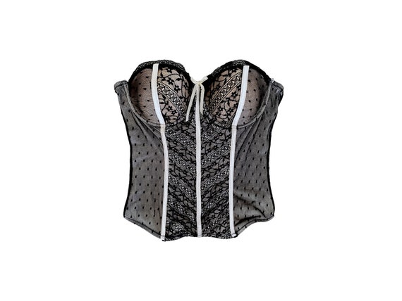 Y2K Bustier Top 90's Bustier Top Mesh Lace Floral… - image 1