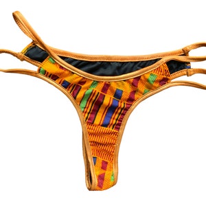 Y2K Orange Thong Bikini Tvådelad Baddräkt 2000-tals Baddräktsset Boho Vintage Retro 00-tals Lågmidjad Bronsmönstrad Bikini - Medium/M bild 3
