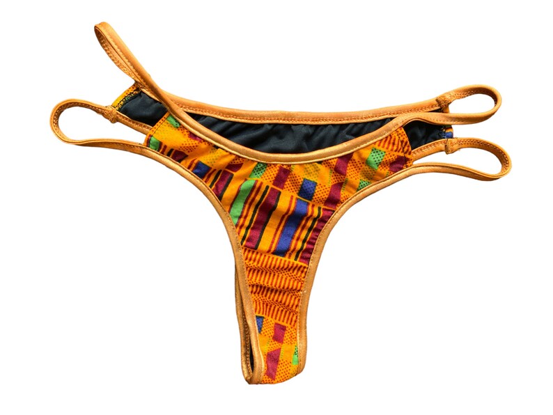 Y2K Orange Thong Bikini Tvådelad Baddräkt 2000-tals Baddräktsset Boho Vintage Retro 00-tals Lågmidjad Bronsmönstrad Bikini - Medium/M bild 3