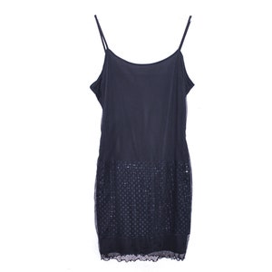 90&#39;s Black Mesh  Dress  Y2k Mini Dress Black Vintage Mesh Sequin Boho Bohemian Body Con Shift Sheath Mini  Dress  00&#39;s Vintage - Large