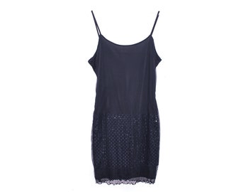 90's Black Mesh  Dress  Y2k Mini Dress Black Vintage Mesh Sequin Boho Bohemian Body Con Shift Sheath Mini  Dress  00's Vintage - Large