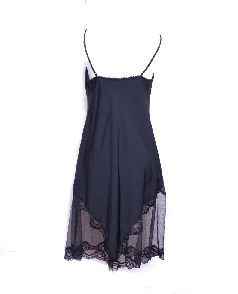 90s Satin Slip Dress Mini Lingerie Black Satin Slip Lace Trim Vintage Spaghetti Strap 1990s V Neck Line Victoria/'s Secret Size L