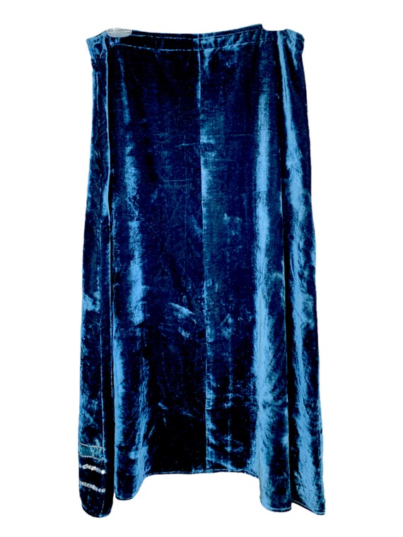 Y2K BLUE Velvet Skirt Long Sequin Low Waisted Boh… - image 5