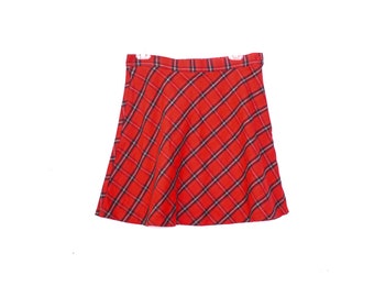 90's Plaid Skirt Mini Skirt 90s Red Party Grunge Skirt Plaid 2000s Vintage High Waisted A Line Plaid Lolita Mini Skirt  Size M