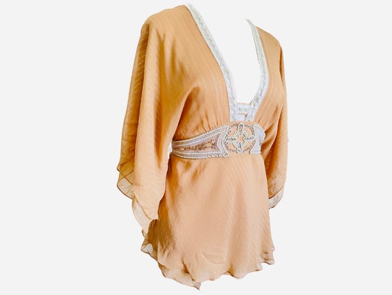 Silk Blouse 00's Blouse Crop Top Silk Blouse Tan … - image 2