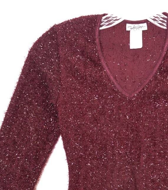 Y2K Fuzzy Top Red Sparkly Knit Crop Top 00's Fest… - image 6