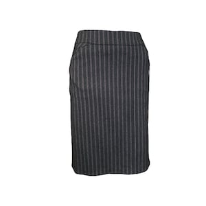 Gray Stripe Skirt 00s Midi Skirt Low Waisted Retro Knee Length Skirt Brown Sinstripe Basic Plain Simple Preppy Work Secretary Vintage Y2K/S