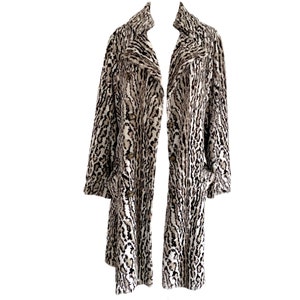 1960&#39;s Fur Coat Leopard Print Black White Long Faux Fur Fur Jacket. Long Sleeves Button Closure Vintage 1960&#39;s Mod Boho Fur Coat Size - M