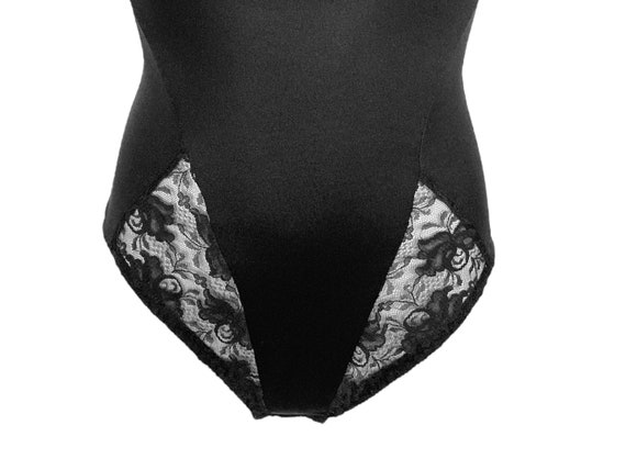 Frederick's of Hollywood Black Bodysuit 90's Flor… - image 9