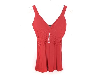 Y2K Red Top V Neckline Tank Top Stretchy Crop Top Vintage 90's Festival Grunge Boho Diamante Tank Top Small Medium