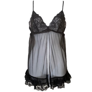 Y2K Camisole Lingerie Top Black Victoria's Secret 00s Babydoll Top See Through Sheer Floral Lace Romantic Boho 00s Bohemian Cami Bra Top - S