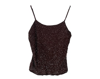 90's Fuzzy Tank Top Crop Top Grunge Y2K Vintage Fluffy Metallic Glitter Stretchy Tank Top Straight Neck Festival Grunge M
