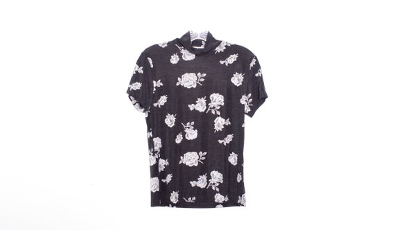 90's Floral Top 1990's Blouse Shirt Black White F… - image 3
