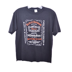 Harley Davidson Shirt Biker T Shirt Top 80s Milaukee Motorcycle  Vintage Rare Shirt 1980s Rocker Jack Daniels  Biker Chick Rock Black Small