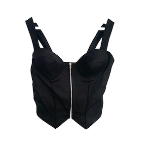 90&#39;s Bustier Zipper Top Crop Top Black Bustier Vest Top Sweetheart Neckline Grunge Boho Vintage 1990&#39;s  Size Small - S