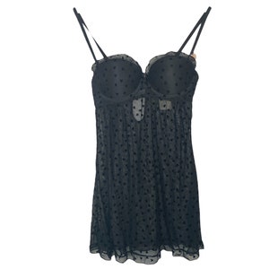 90&#39;s Black Mesh Slip Dress Mini Slip Sheer See Through Vintage Romantic 90s  Velvet Heart Pattern Grunge Hipster Slip Dress-Never Worn- S