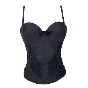 Y2K Bustier Black Lingerie Boned Backless 00s Strapless Top Vintage Sweetheart Neckline Cinched Waisted  Small Medium 34B