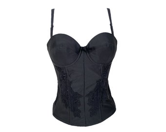 Y2K Bustier Black Lingerie Boned Backless 00s Strapless Top Vintage Sweetheart Neckline Cinched Waisted  Small Medium 34B