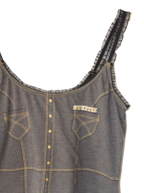 Y2K Tank Top Grey Top 90s Y2K Faux Denim Tank Top Boho Grunge