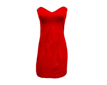 Y2K Strapless Mini Dress Y2K RED Satin Dress Vintage Mini Dress Sweetheart Neckline Romantic Cocktail Evening Body Con 00's Midi Dress - M