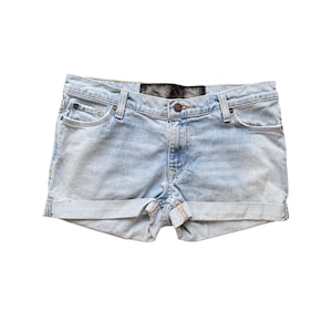 Y2K Denim Shorts Low Waisted Blue Jean Short 00s Mini Party Grunge 2000s Denim Jean Shorts Vintage Low Rise Waist 32&quot; Shorts Size - Medium/M