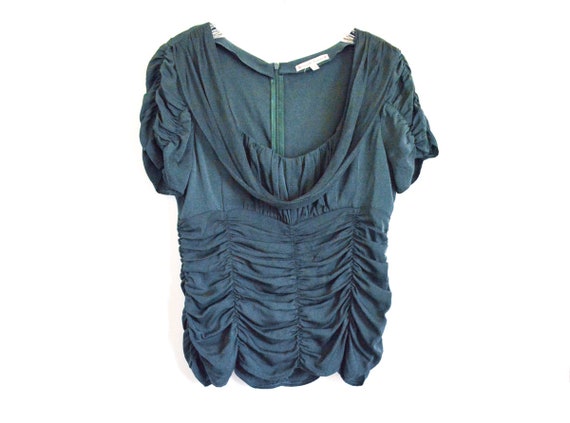 Y2K Top Green Silk Chiffon Blouse by Nanette Leopr