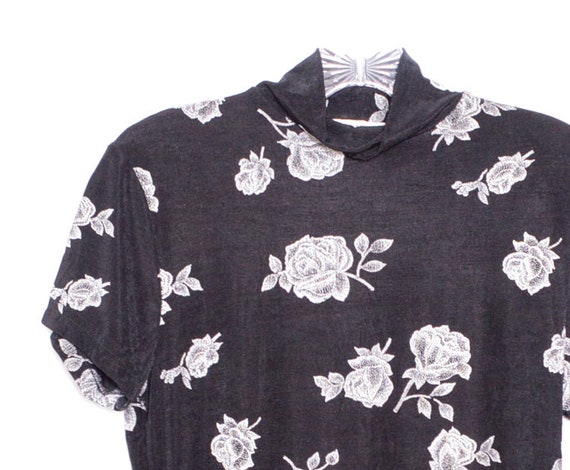 90's Floral Top 1990's Blouse Shirt Black White F… - image 5