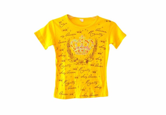Y2K Tee Shirt Studded Rhinestone "Queen Royalty" … - image 1