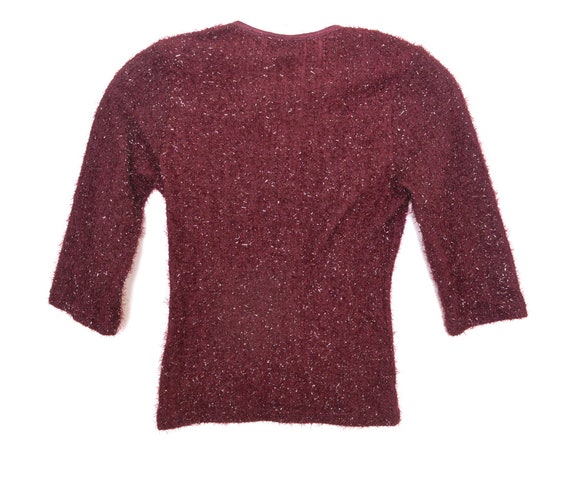 Y2K Fuzzy Top Red Sparkly Knit Crop Top 00's Fest… - image 7