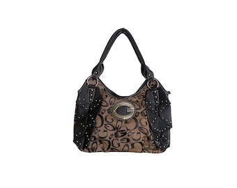 Borsa a mano vintage Y2K marrone con borchie anni 2000, borsa vintage Boho anni 2000, borsa a tracolla grande, borsa a mano con borchie argentate - mai indossata, vintage