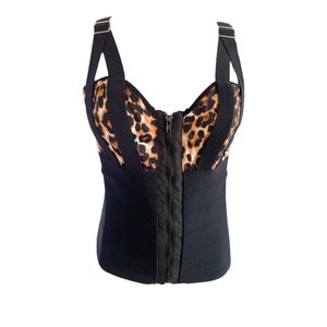 90's Corset Bustier Frederick's of Hollywood Lace up Black Leopard Vintage 1990s Romantic Grunge Pin Up Zippered Bustier Top Size - Large/L