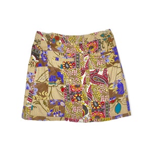Patchwork Mini Skirt 90s Boho Mini Skirt Retro Colorful Abstract A Line Hippie Summer Festival Vintage 1990s Cotton Size Medium M
