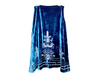 Y2K BLUE Samtrock Lang Pailletten Low Waist Boho Hippie Hippie Rock Silber Perlen Vintage 90er Vintage Grunge Pailletten -Large/L