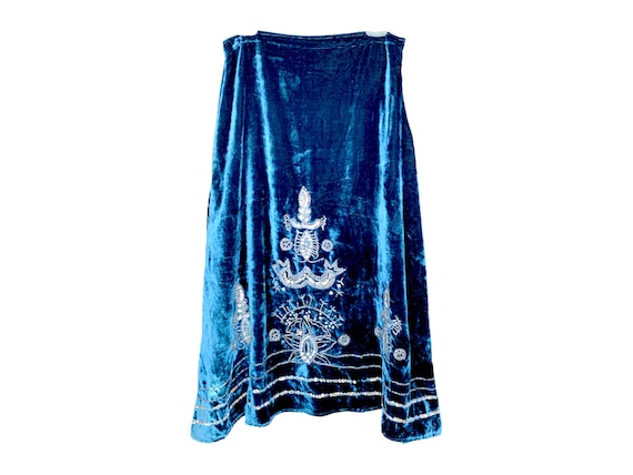 Y2K BLUE Velvet Skirt Long Sequin Low Waisted Boh… - image 1