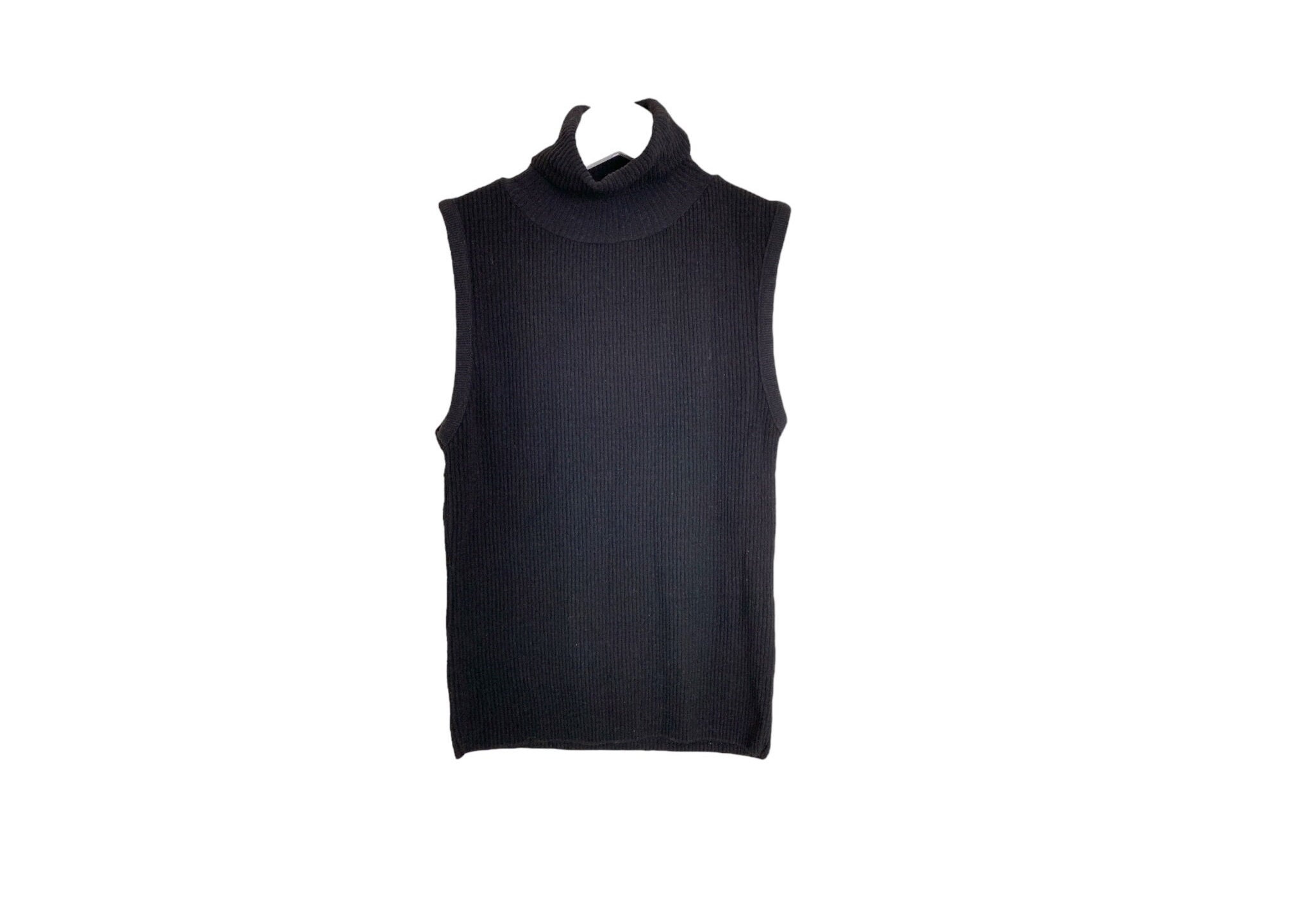 90's Knit Tank Top Black Roll Neck Top Ribbed Knit Top Boho Grunge Rib Vintage 1990'sSleeveless Turtleneck Grunge Size Large/L