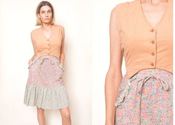 Floral  Skirt Set 70s Mini Skirt Paisley High Wai… - image 1