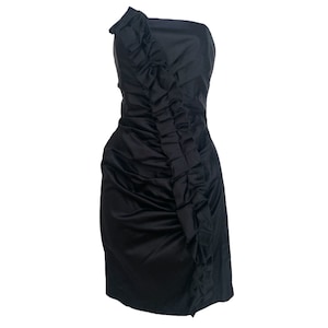 Y2K Black Party Dress Strapless Mini Dress Y2K Satin Dress Club 90&#39;s Vintage GUNNE SAX 2 Mini Dress Body Con 00&#39;s Stretchy  - Medium M