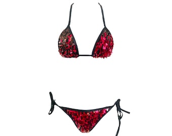 Y2K Ed Hardy Bikini Two Piece Swimsuit Grey Orange Blue Rhinestone