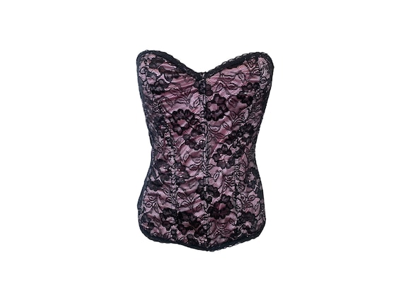 Corset Black Pink Strapless Bustier Top Y2K 90's Corset Floral