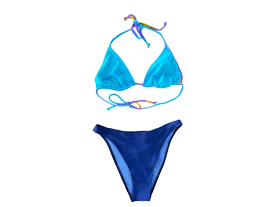 Blue Rhinestone Denim Bikini Two Piece Swimsuit V… - image 2